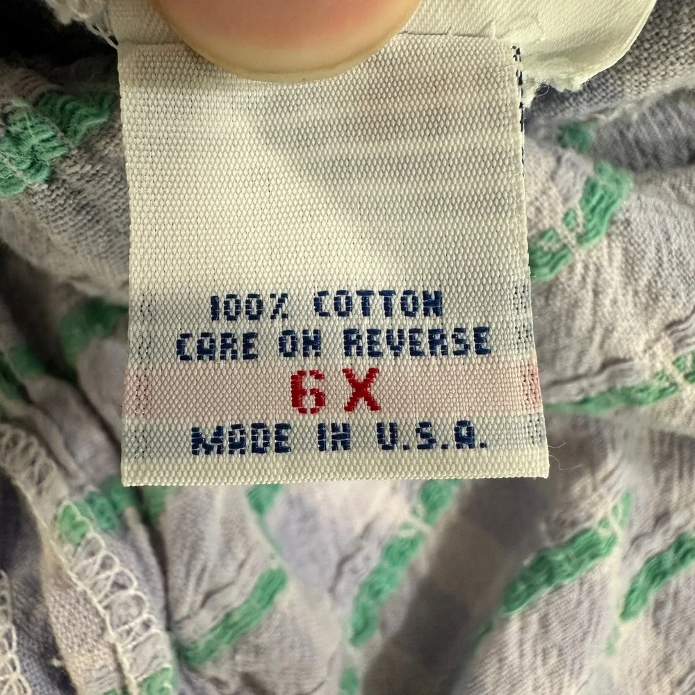 OshKosh B'gosh Vintage Dress Girls 6X Purple Gingham Cotton Floral Peter Pan USA